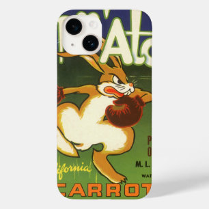 Arte de rótulo vintage coelho boxeador, cenouras U