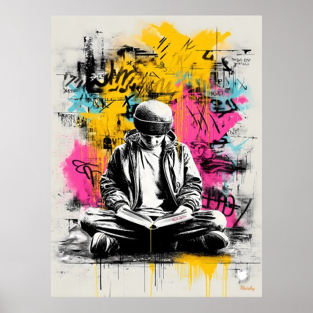 Arte de Rua em Poster – Rapaz a Ler Urbano (Frente)
