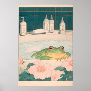 Arte de Sapo na Banheira Impressão Japandi Parede