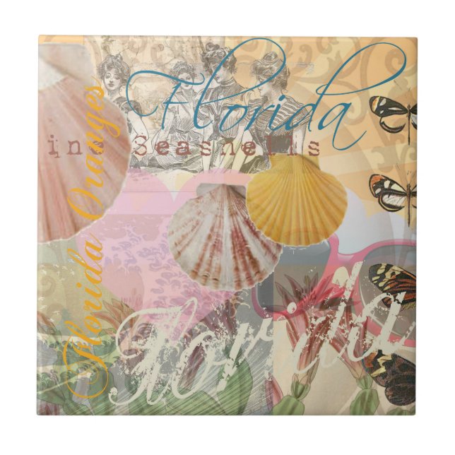 Arte de Shell de Seashell na Florida Viagens vinta (Frente)