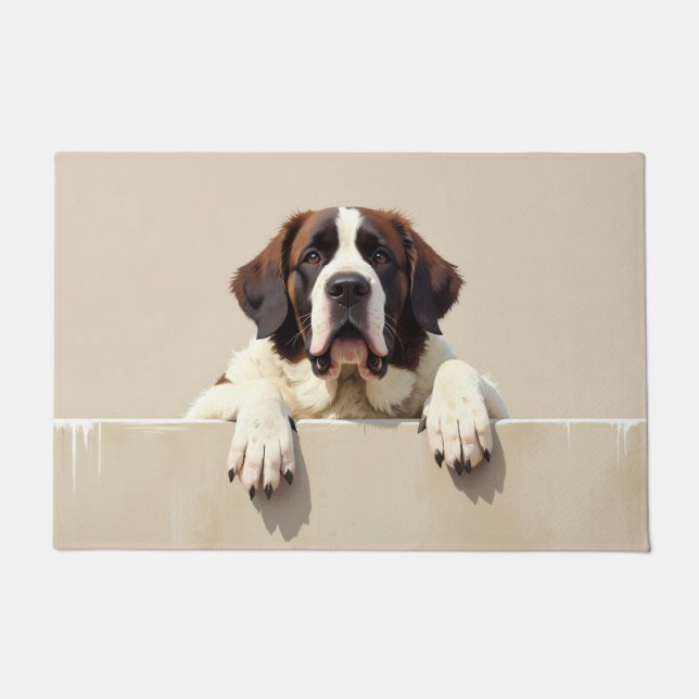 Arte de Tapete de Porta com Cachorro São Bernardo (Frente)