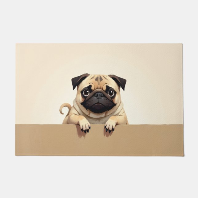 Arte de Tapete de Porta de Cachorro Pug (Frente)