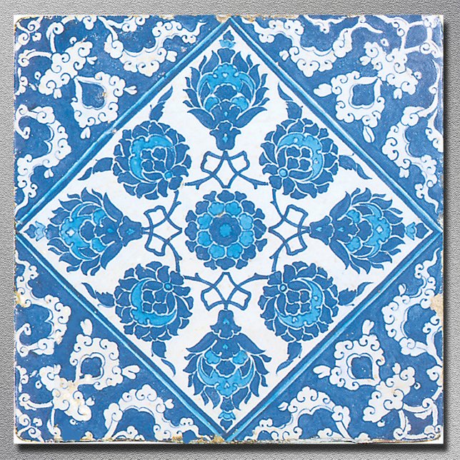 Arte de Textura Azul e Branca (Blue White Cornflower Vintage Delft Art Tile)
