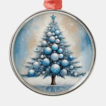 Arte Deco Árvore de Natal Azul Ornamentos Luxuosos
