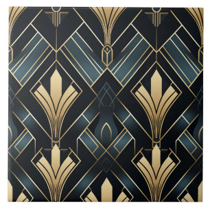 Arte Deco Azul e Dourado, Brilhante e Escuro