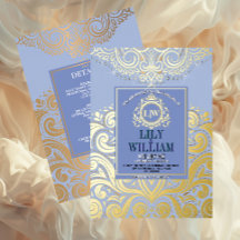 Arte Deco Azul Elegante Diamante Monograma Casamen
