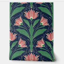 Arte Deco Boho Moderno Floral Vermelho no Azul Mar