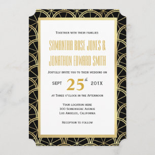 Arte Deco Casamento Convite Preto Branco e Dourado
