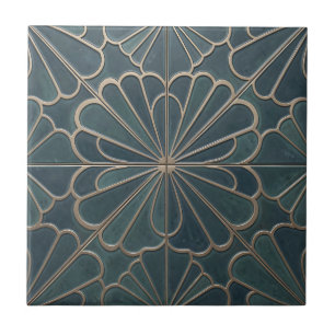 Arte Deco Geométrico em Verde Azul e Dourado com P