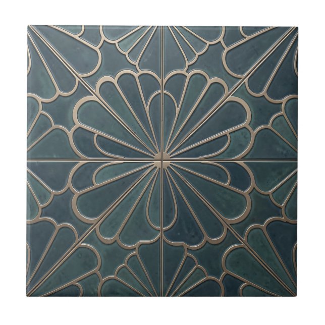 Arte Deco Geométrico em Verde Azul e Dourado com P (Frente)