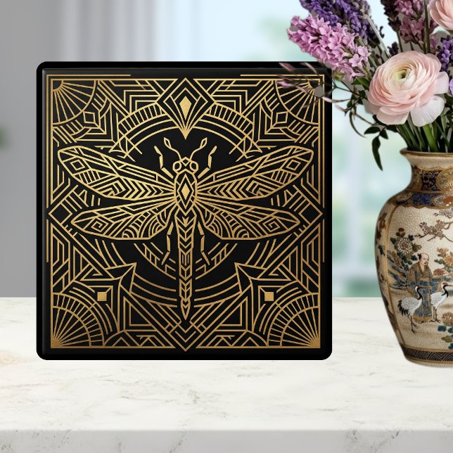 Arte Deco Libélula Dourada Design Geométrico Preto (Criador carregado)