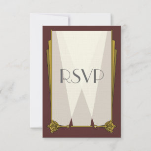 Arte Deco Luxuosa em Cartão de RSVP Vermelho