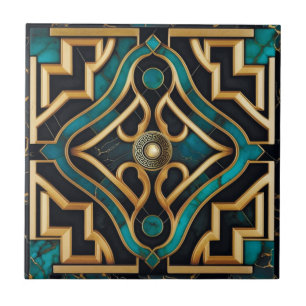 Arte Deco Mármore Mandala Grego Mar Verde Dourado