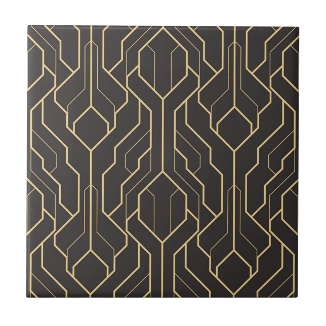 Arte Deco Padrão Geométrico Ouro Preto (Frente)