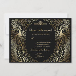 Arte Deco Pavões Casamento RSVP Glam Gold