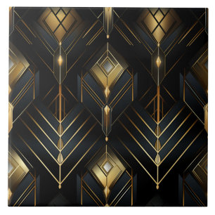Arte Deco Preto e Dourado com Pingentes de Diamant