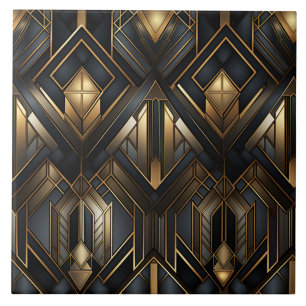 Arte Deco Preto e Dourado Diamantes Emoldurados