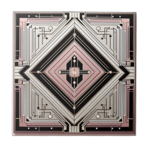 Arte Deco Retro Rosa Branco e Preto