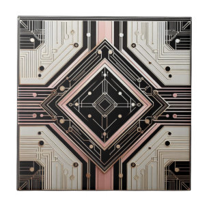 Arte Deco Retro Rosa Dourado e Preto