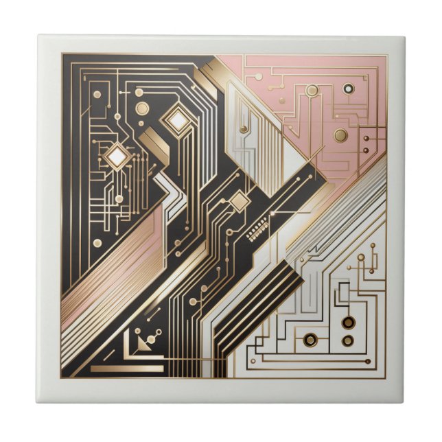 Arte Deco Retro Rosa Dourado e Preto (Frente)
