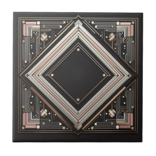 Arte Deco Retro Rosa e Preto Dourado