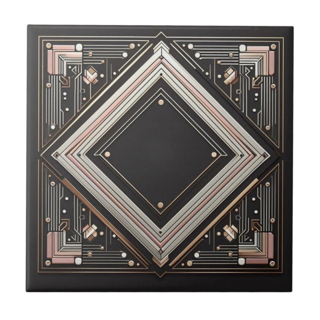 Arte Deco Retro Rosa e Preto Dourado (Frente)