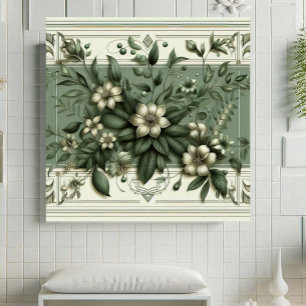 Arte Deco Vintage em Verde Sage Flora Design Botân