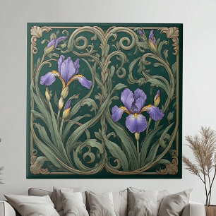Arte Decorativa de Íris Roxa Vintage Botânica Verd