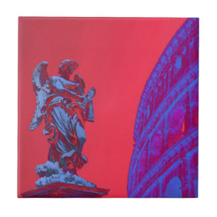 Arte digital azul, vermelha, de Colosseum e estátu