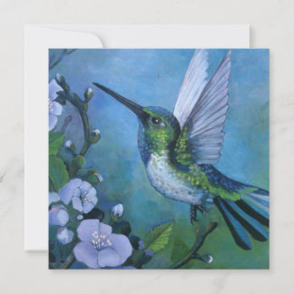 Arte do cartão do beija-flor azul flores suaves Co