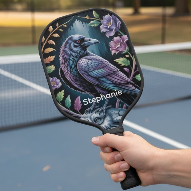 Arte do Corvo Preto Místico (Black gothic raven pickleball paddle)