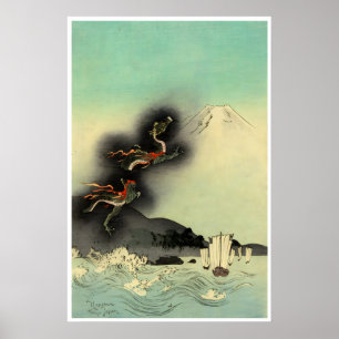 Arte do Dragão Japonês Impressão do Monte Fuji Jap