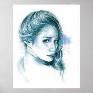 Arte do lápis do retrato da menina no impressão