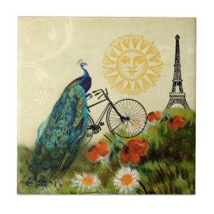 Arte do pavão do vintage com torre Eiffel