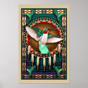 Arte do poster do colibri do nativo americano