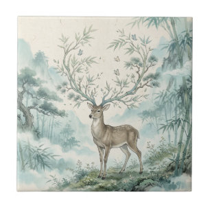Arte em Aquarela da Floresta Mística do Cervo