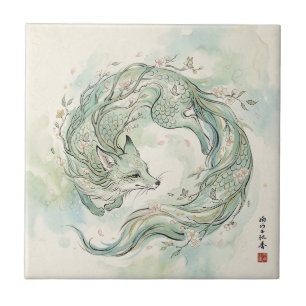 Arte em Aquarela da Raposa Mística Dragão (1)