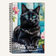 Arte em Aquarela de Gato Preto Elegante Personaliz