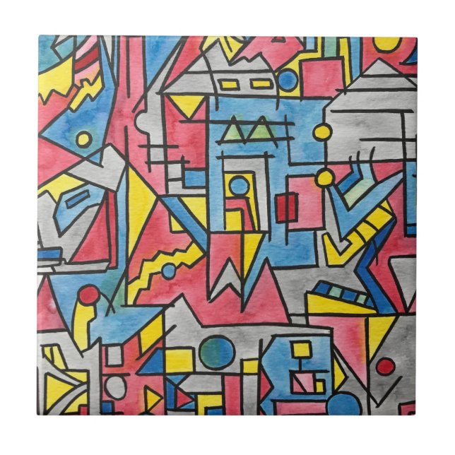 Arte em aquarela geométrica moderna da cidade (Frente)