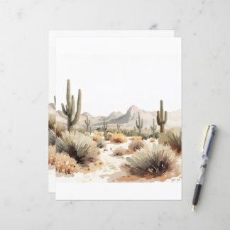 Arte em aquarela minimalista do deserto com cacto 