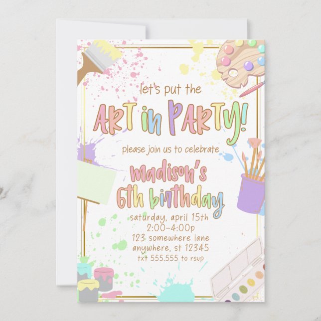 Arte em Convite de Aniversário Infantil Pintura de (Frente)