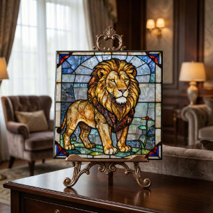 Arte em Mosaico de Leão Majestoso em Vidro Manchad