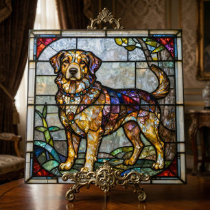 Arte em Mosaico de Vidro Falso de Cachorro Retriev