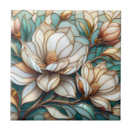 Arte em Mosaico Floral de Magnólia Elegante em Vid