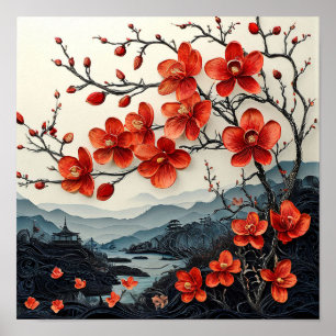Arte em papel de árvore Sakura Impressão de Cereje