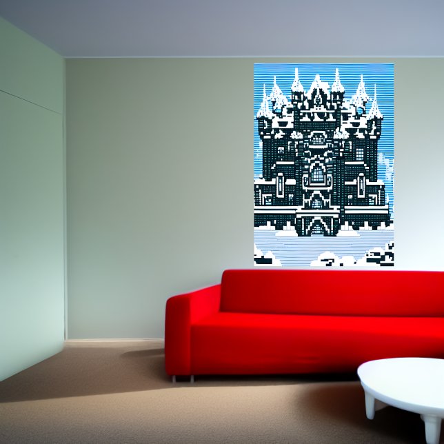 Arte em pixel, castelo e neve | AI Art Poster (Criador carregado)