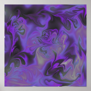 Arte em Poster Líquido Azul, Branco, Preto e Roxo