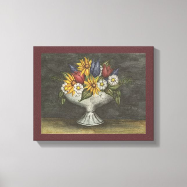 Arte em tela de impressão floral em estilo antigo (Frente)
