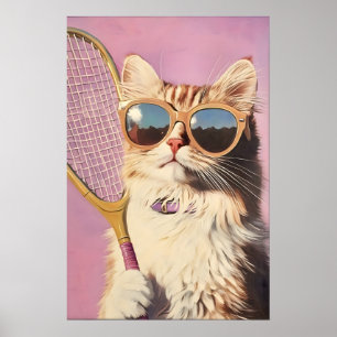 Arte engraçada de gato rosa de tênis - Impressão d