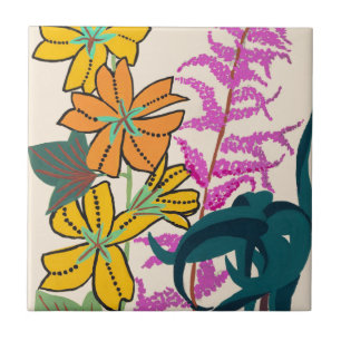 Arte Floral Art Déco Vibrante Magenta e Laranja
